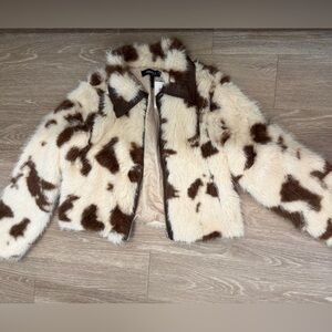 Forever 21 Faux Fur Cow Print Jacket - Cream & Brown
